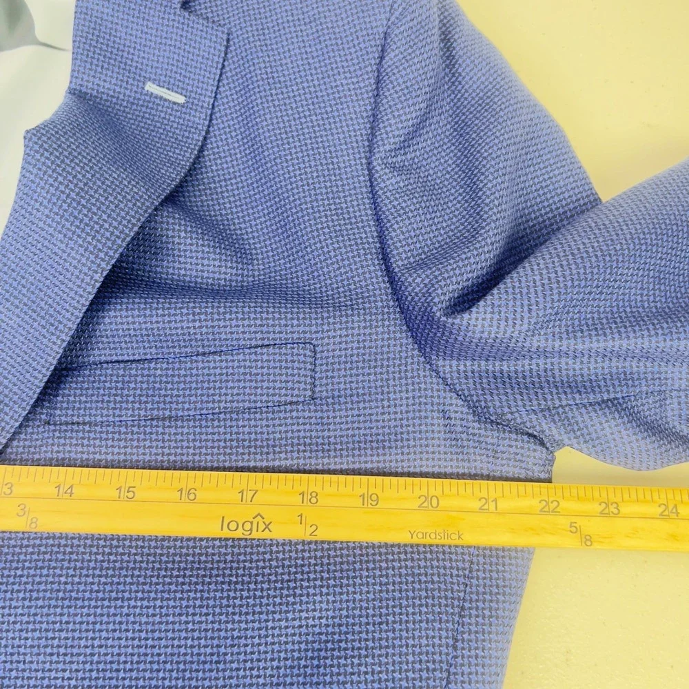 Oxxford Clothes Sport Coat Mens 44R Blue Houndstooth Bespoke Blazer USA Unmarked